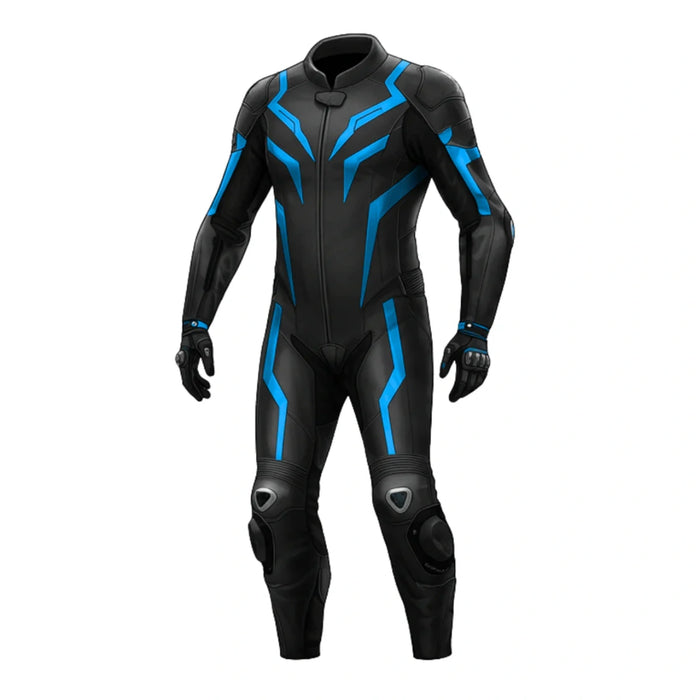 Black Blue Leather Motorcycle Racing Suit