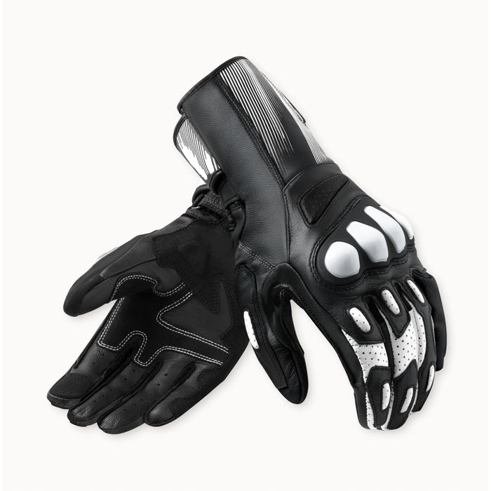 Pro-Track Leather Full Gauntlet Racing Gloves - Black/White