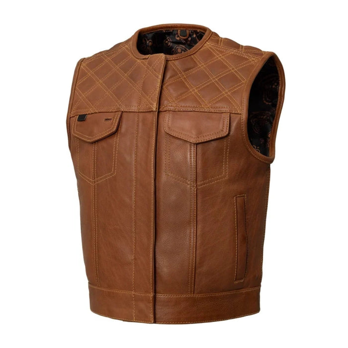 Quilted Cognac Leather Motorcycle Vest