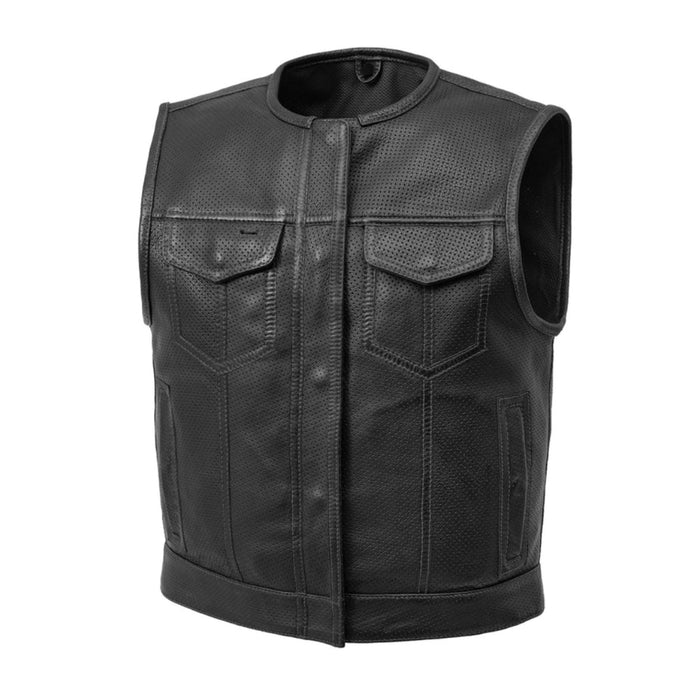Perforated Club Style Leather Motorcycle Vest