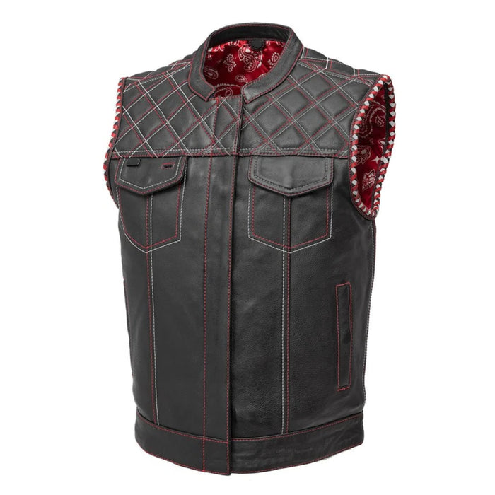 Quilted Contrast Stitch Leather Motorcycle Vest