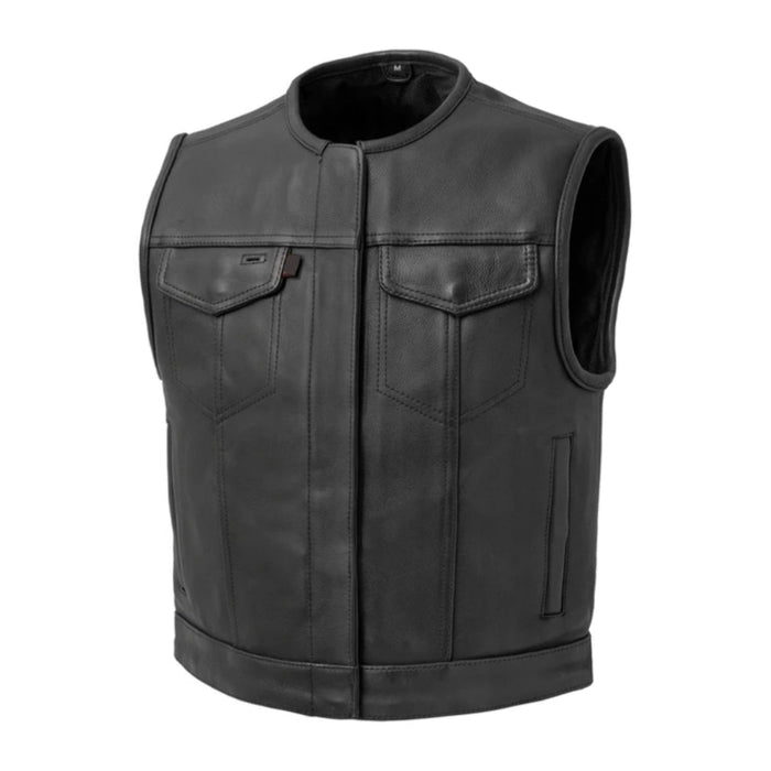 Men’s Classic Leather Motorcycle Riding Vest – Black