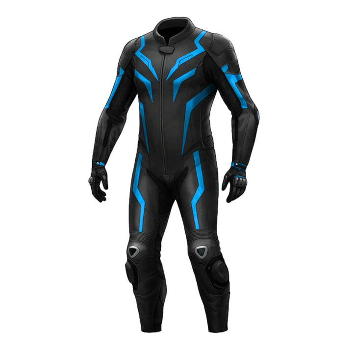 Black Blue Leather Motorcycle Racing Suit