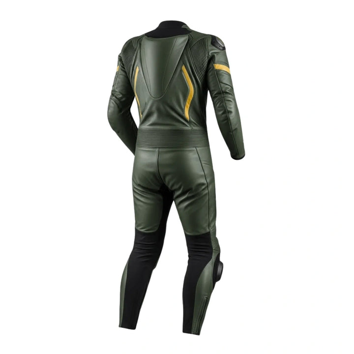Elite Army Green Leather Motorcycle Suit Pro Racing Gear