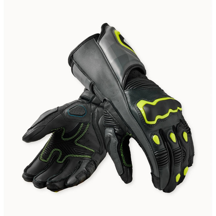 Pro-Series Track Leather Gauntlet Gloves - Black/Neon Yellow