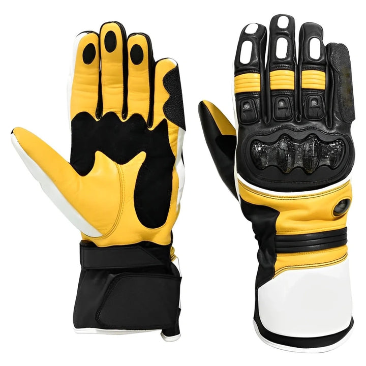 Pro-Track Yellow & Black Leather Motorcycle Gloves | Carbon Knuckle Guard