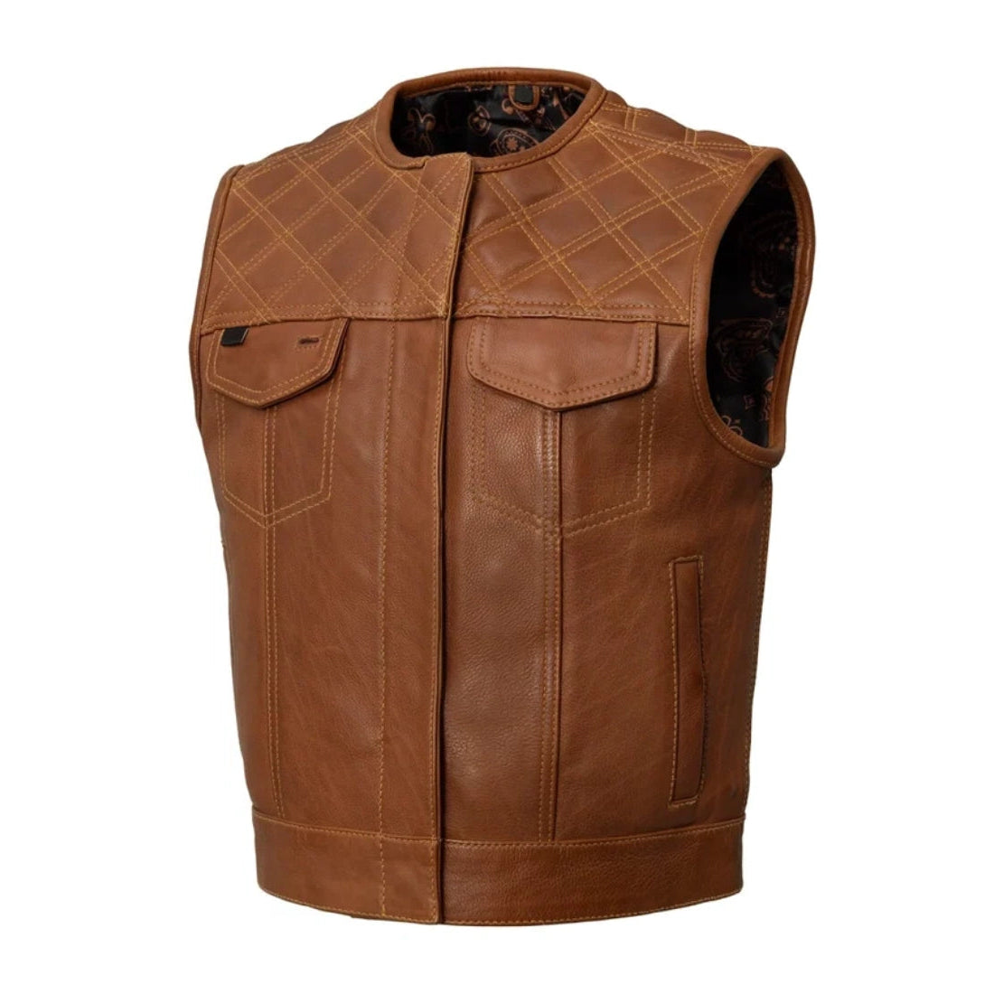 Quilted Cognac Leather Motorcycle Vest