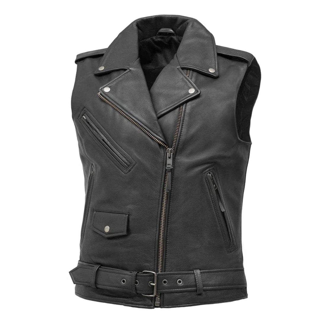 Asymmetrical Zip Leather Motorcycle Vest