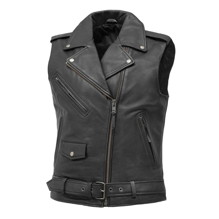 Asymmetrical Zip Leather Motorcycle Vest