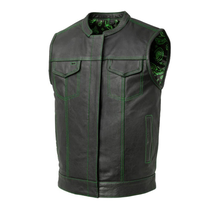 Contrast Stitch Club Style Leather Motorcycle Vest