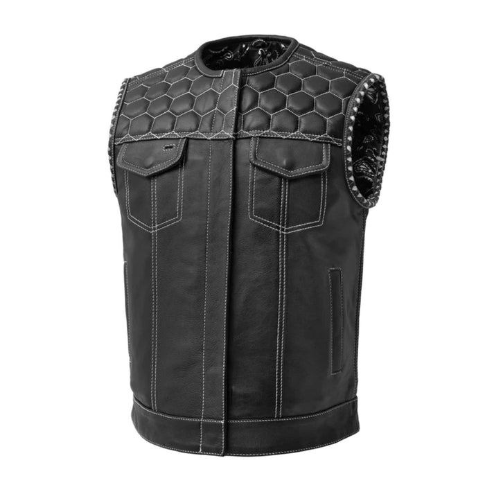 Honeycomb Quilted Leather Motorcycle Vest