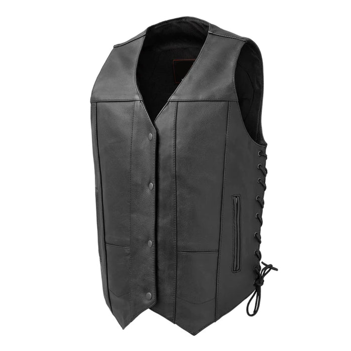 Lace-Up Western Style Leather Motorcycle Vest