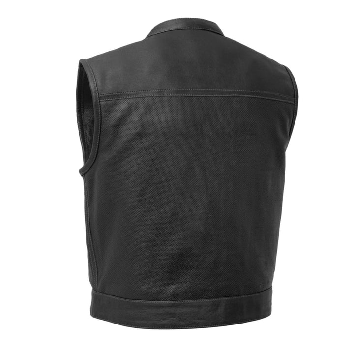 Perforated Zip Pocket Leather Motorcycle Vest
