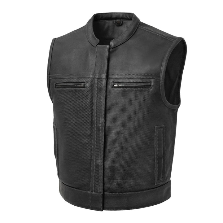 Perforated Zip Pocket Leather Motorcycle Vest