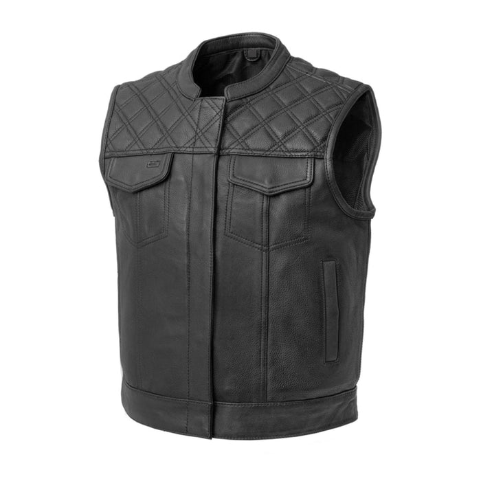 Quilted Club Style Leather Motorcycle Vest – Black