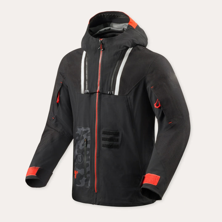 Technical Hooded Textile Motorcycle Jacket – Black / Red