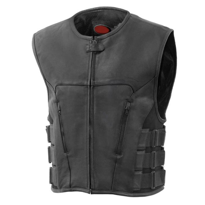 Tactical Side-Strap Leather Motorcycle Vest