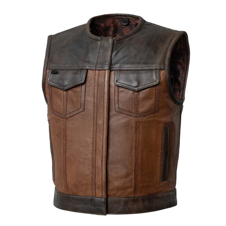 Perforated Two-Tone Leather Motorcycle Vest