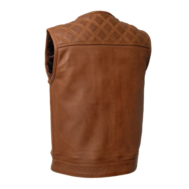 Quilted Cognac Leather Motorcycle Vest