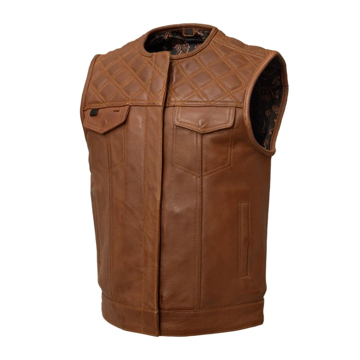 Quilted Cognac Leather Motorcycle Vest