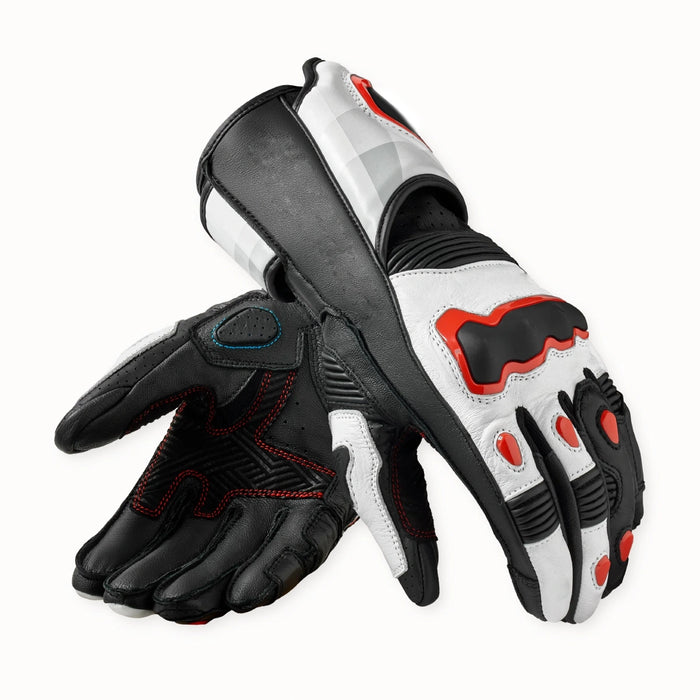 Pro-Series Track Leather Gauntlet Gloves - White/Red/Black